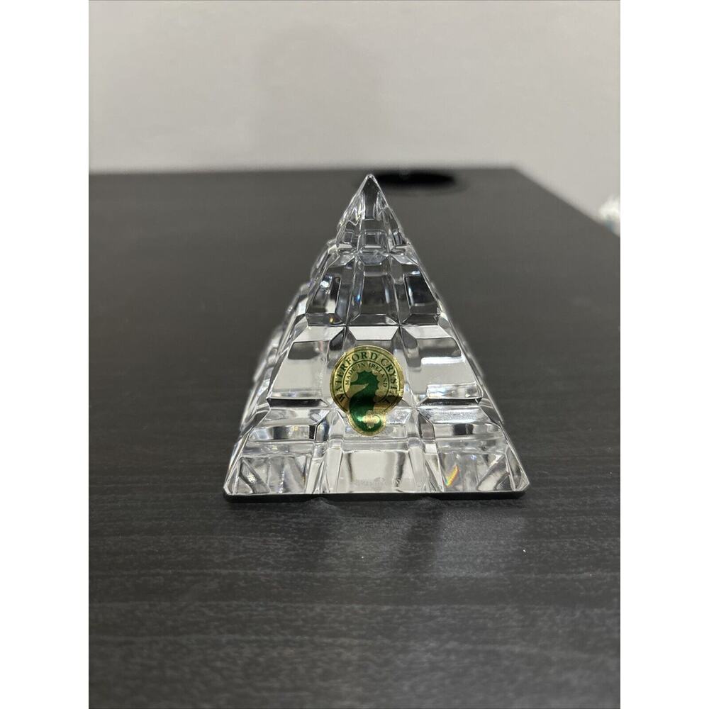 Waterford Crystal Pyramid Paperweight Made in Ireland Etched Logo Clear Glass
